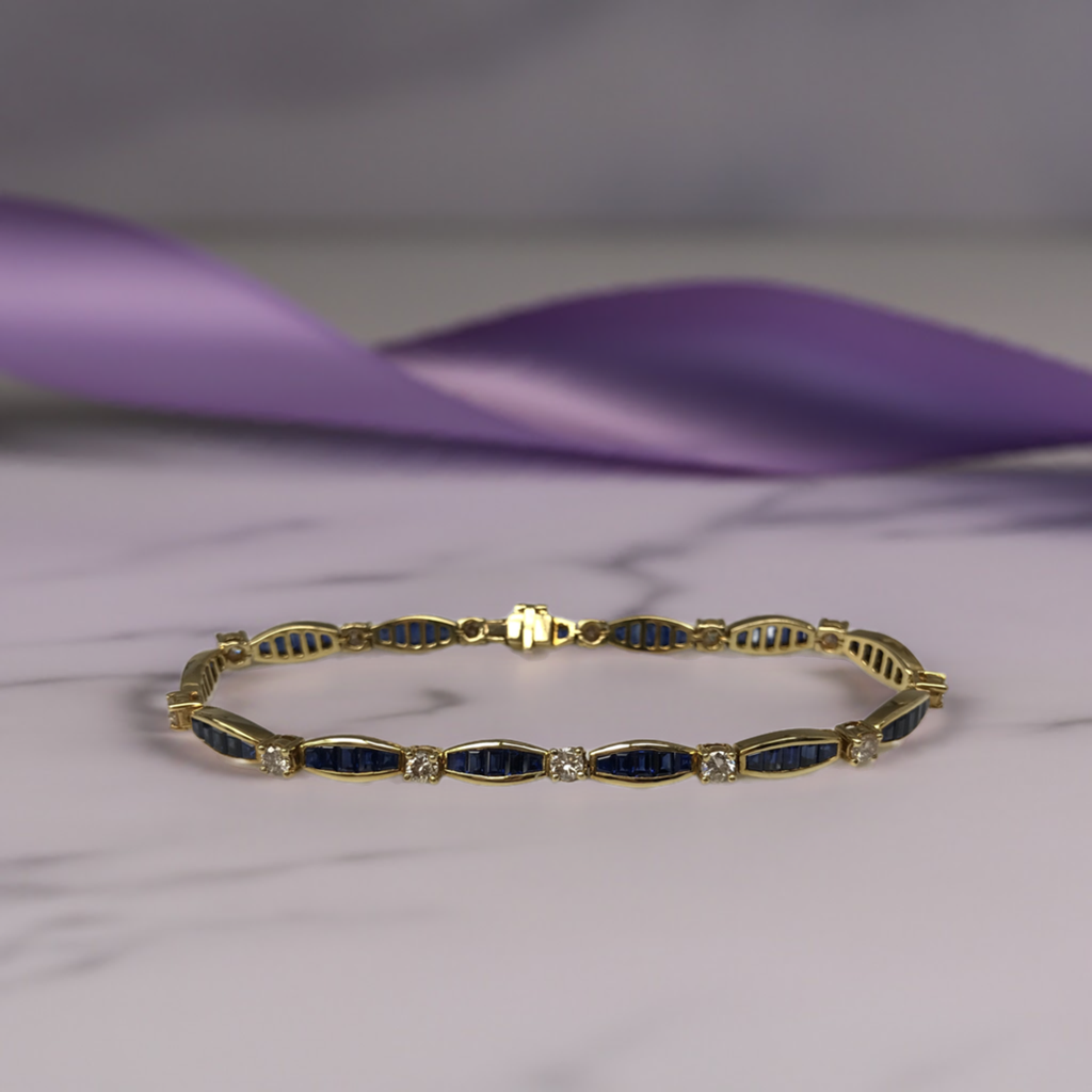 Blue Sapphire and Diamond Tennis Bracelet - Main Image