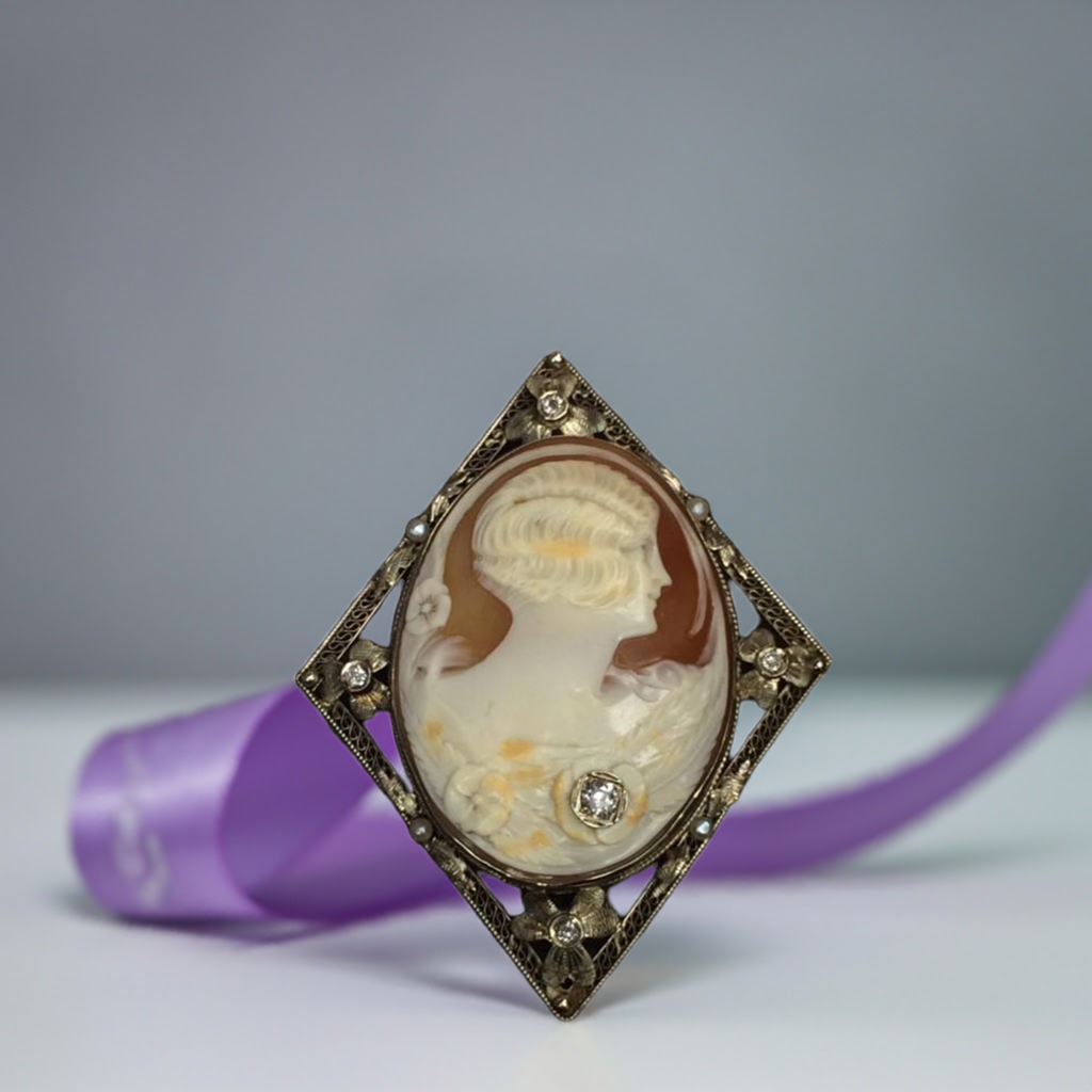 Art Deco Diamond Cameo Pendant Brooch – Bostonian Jewelers