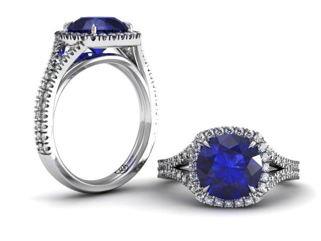 Cushion Halo for Round, Split Diamond Band Engagement Ring - Custom Bridal - Bostonian Jewelers Boston Jewelers