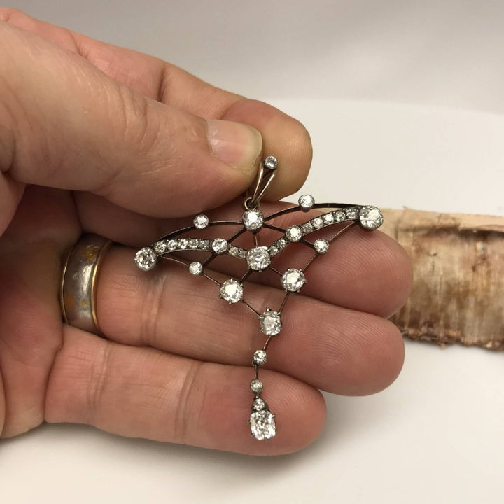 Art Nouveau Old Russian Antique Diamond Pendant-Zolotnik Makers Mark