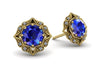 Lila Vintage Inspired Sapphire and Diamond Halo Earrings Yellow Gold