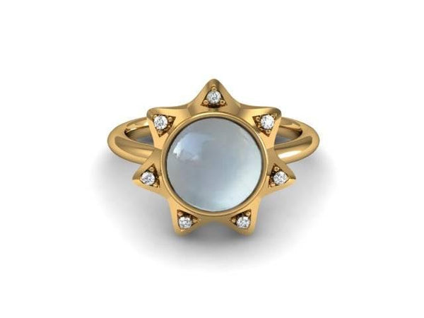 Moon Star Ring in 14k Yellow Gold with Diamonds