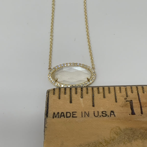 Rose Cut Moonstone Diamond Halo Necklace