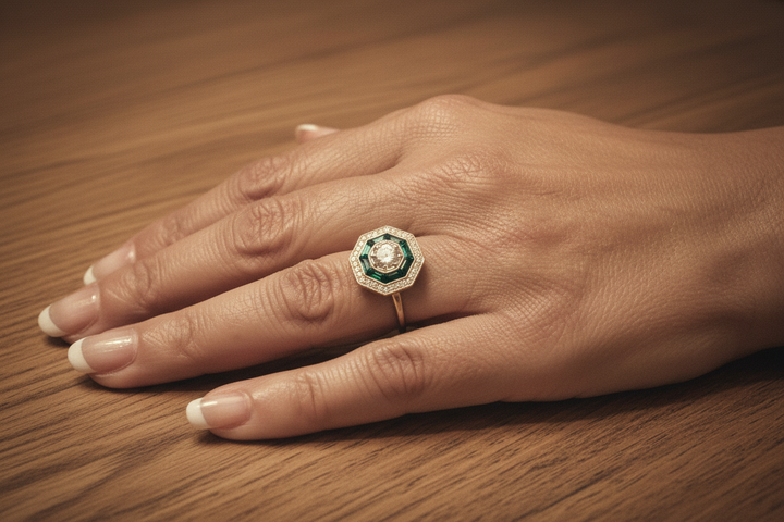 Art Deco Inspired Emerald and Diamond Ring