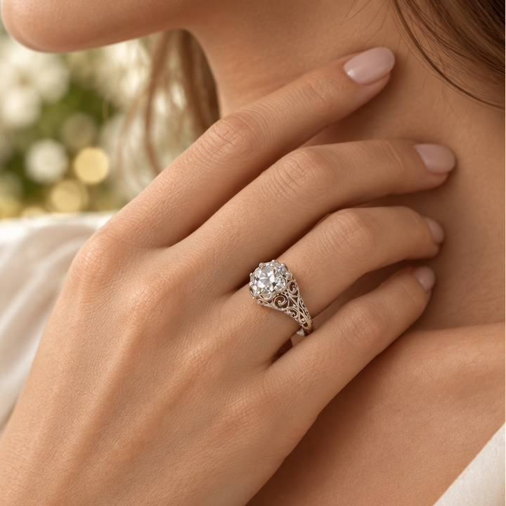 Aurelia White gold Victorian Belcher style Engagement Ring.