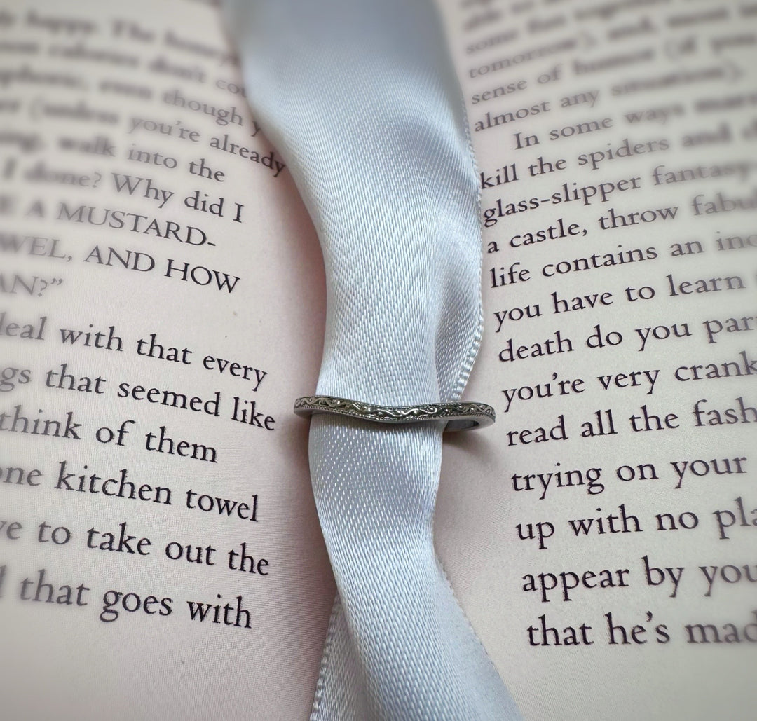 Slim Curved Vine-Engraved Wedding Band