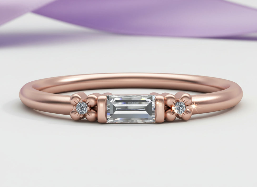 Flora Tiny Baguette Band - Rose Gold