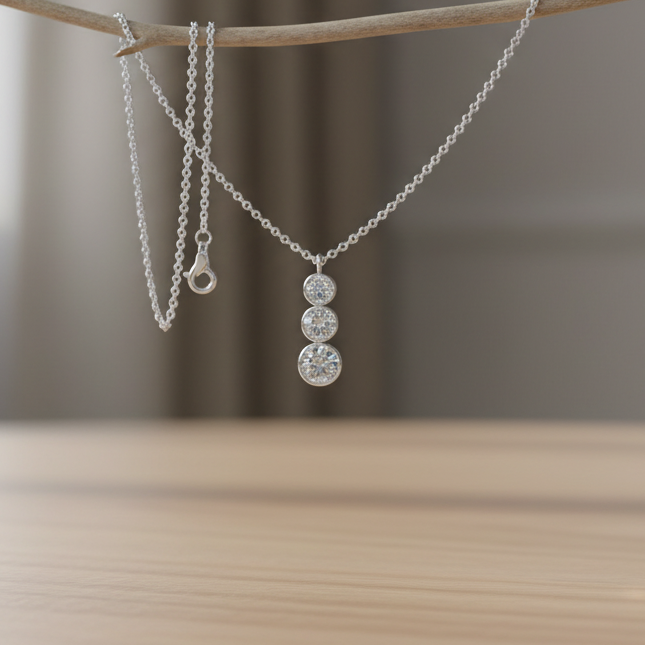 White gold three graduating diamond necklace 