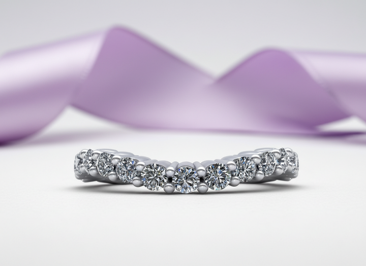 Aubury Shared Prong Curved Band  - 14k White Gold