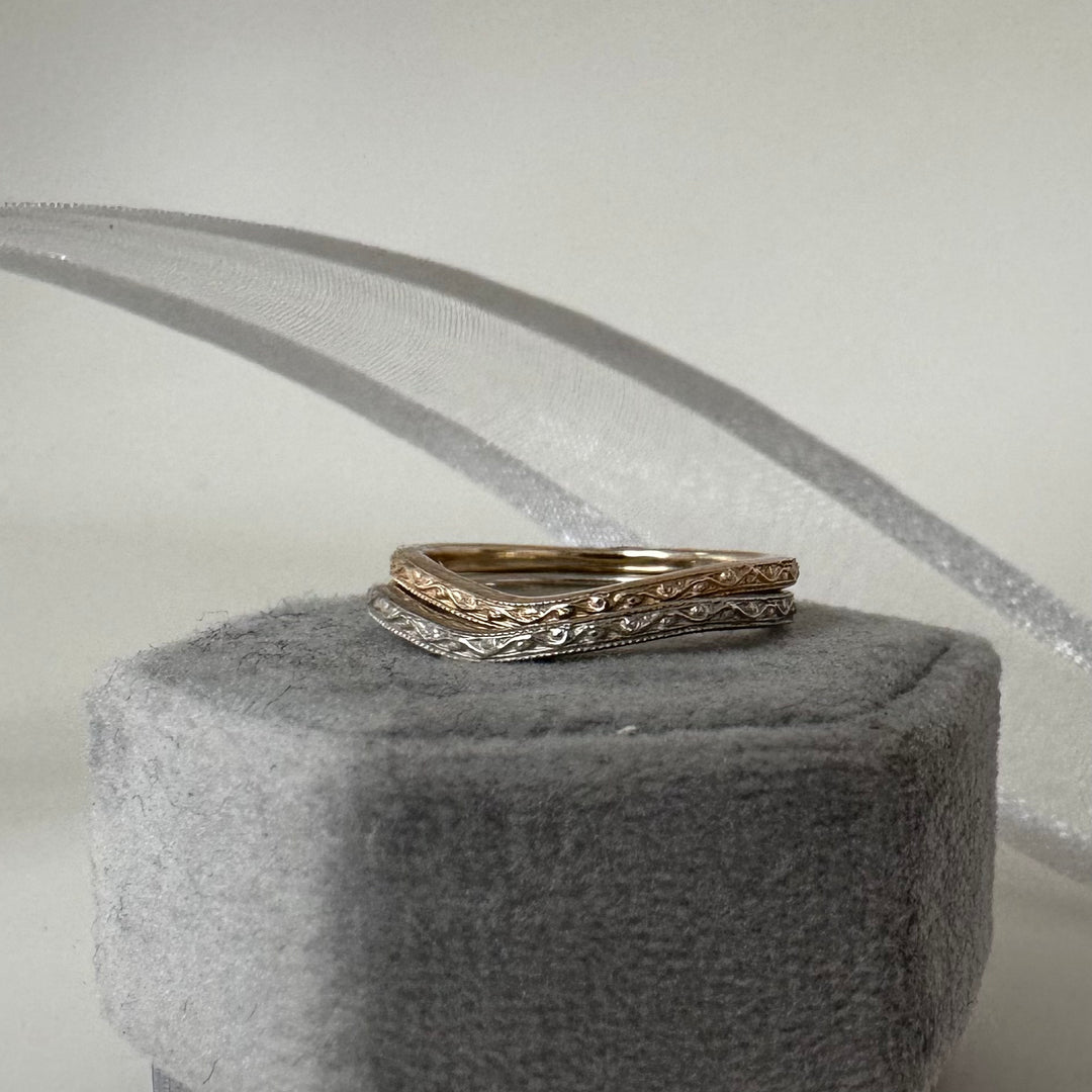 Slim Curved Vine-Engraved Wedding Band