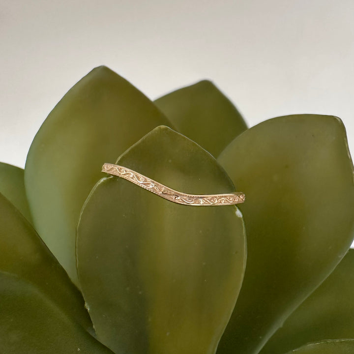 Slim Curved Vine-Engraved Wedding Band