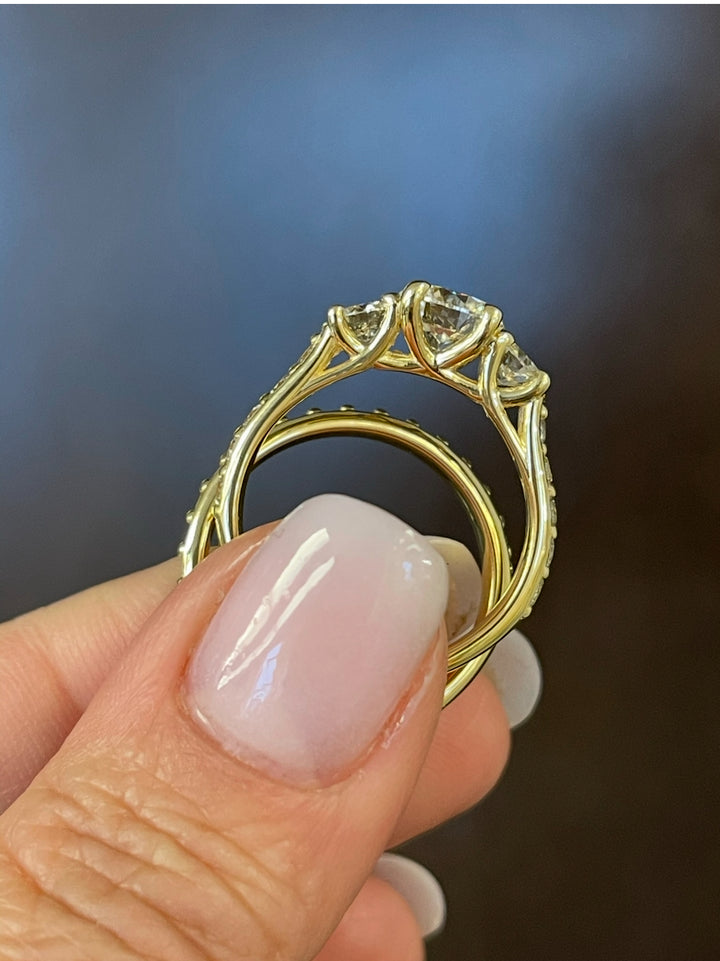 Trellis Three Stone with Pave Diamonds