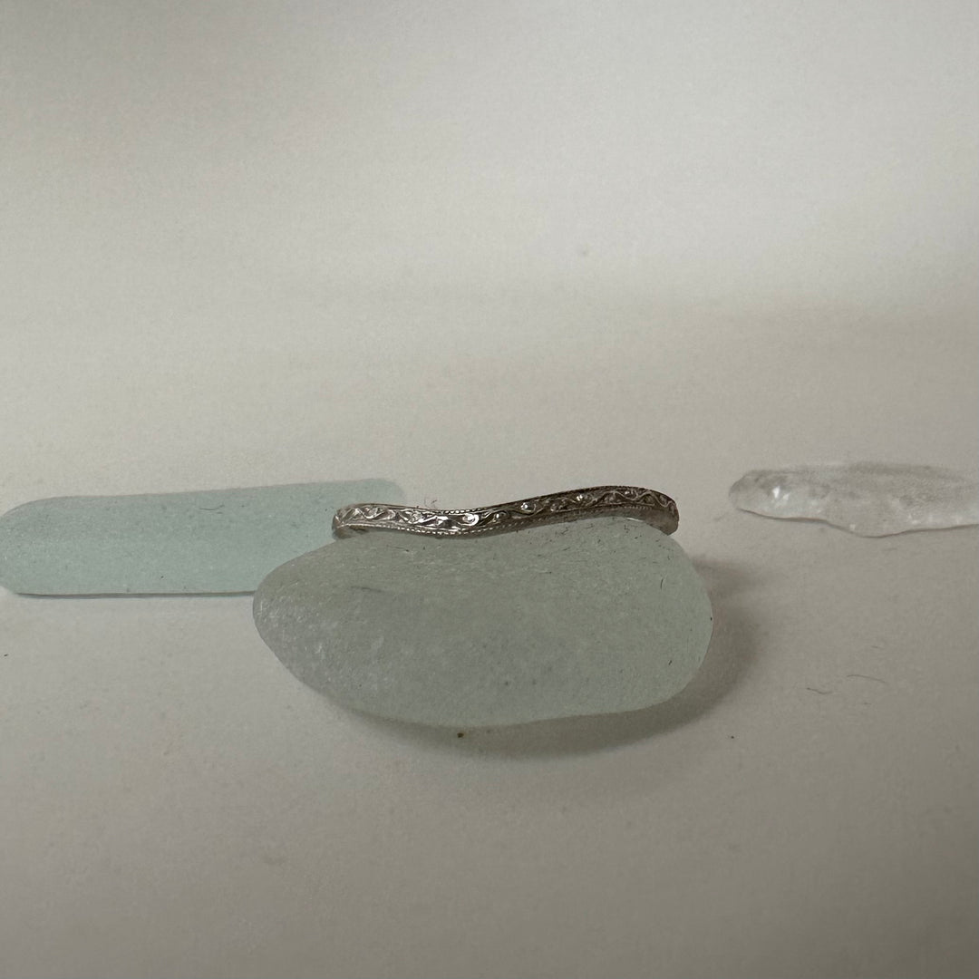 Slim Curved Vine-Engraved Wedding Band