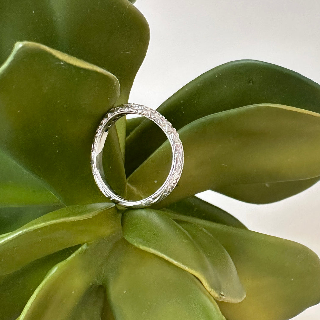 Georgian Inspired Curved Diamond Band - Hand Carved