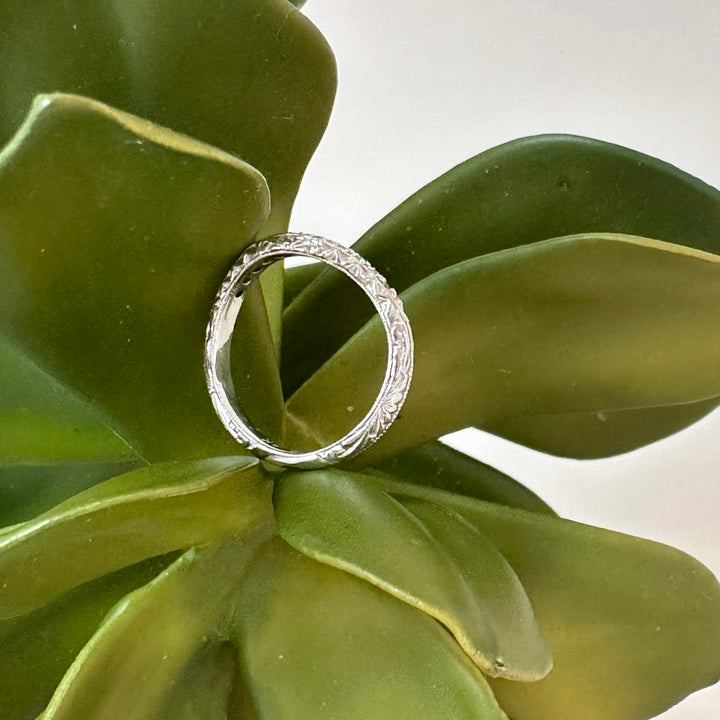 Georgian Inspired Curved Diamond Band - Hand Carved