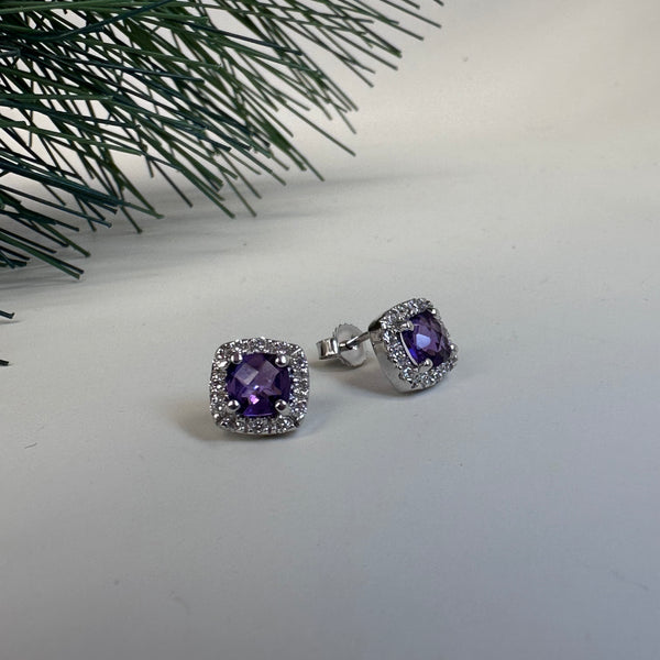 Amethyst Halo Earrings