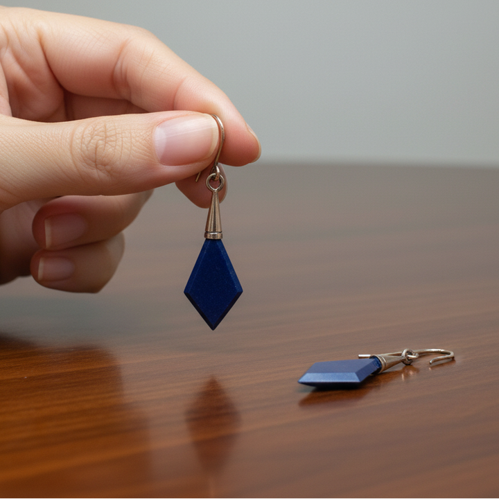 Vintage 14K Gold Art Deco Lapis Lazuli Geometric Drop Earrings