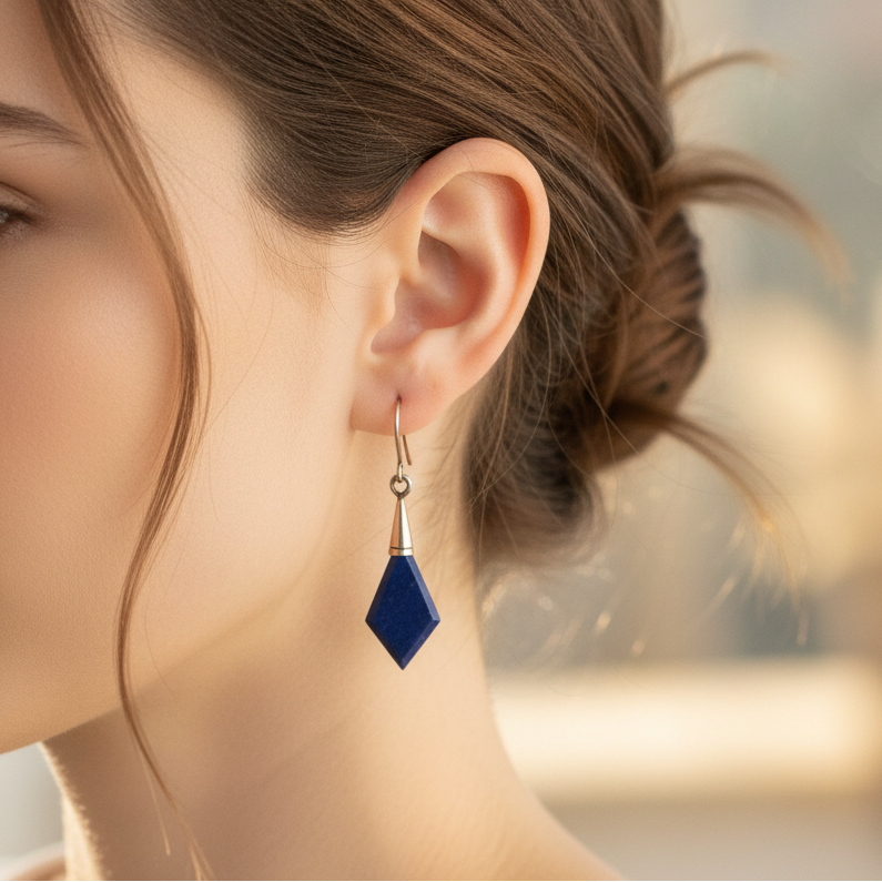 Vintage 14K Gold Art Deco Lapis Lazuli Geometric Drop Earrings