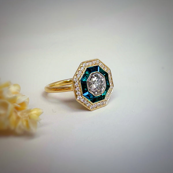 Art Deco Inspired Emerald and Diamond Ring