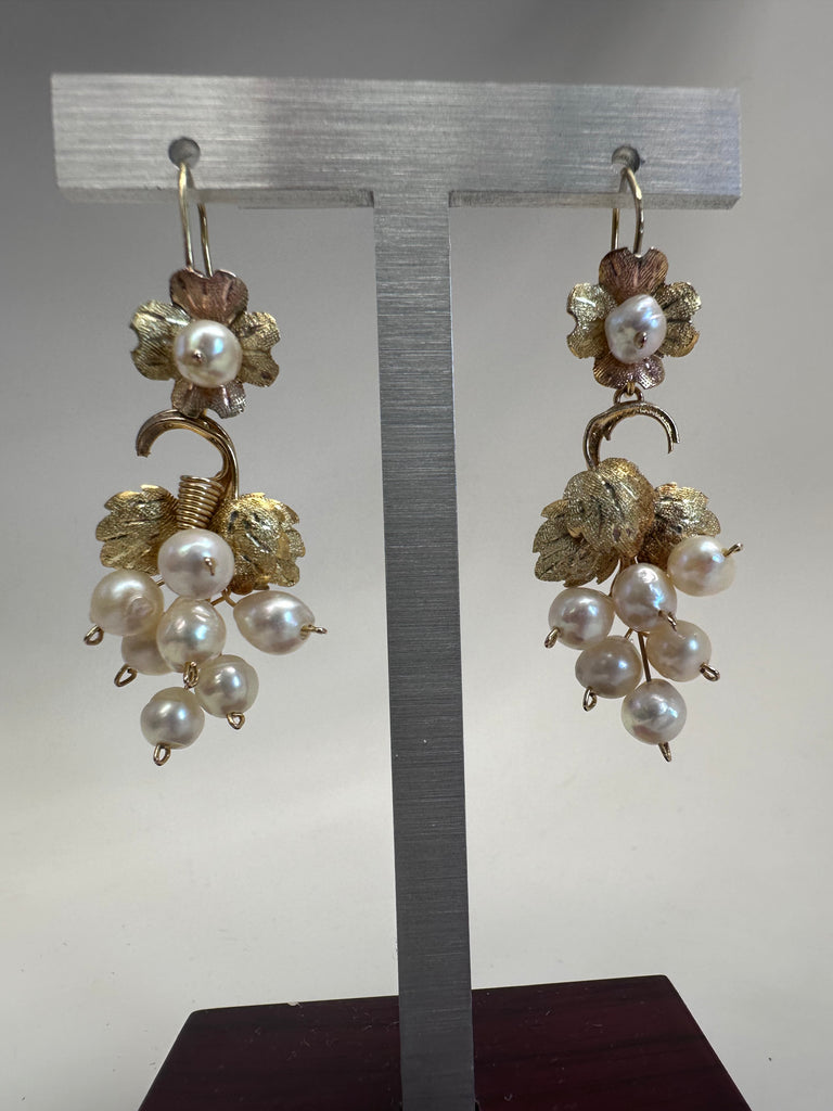 Handcrafted Grape Leaf Pearl Earrings