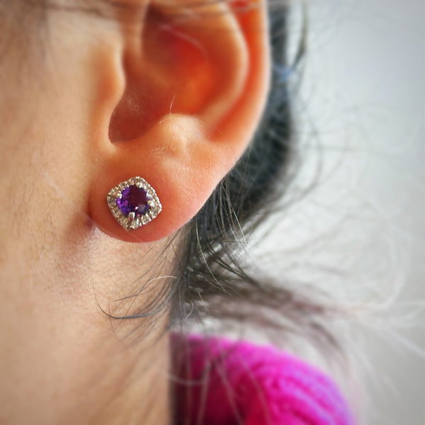 Amethyst Halo Earrings