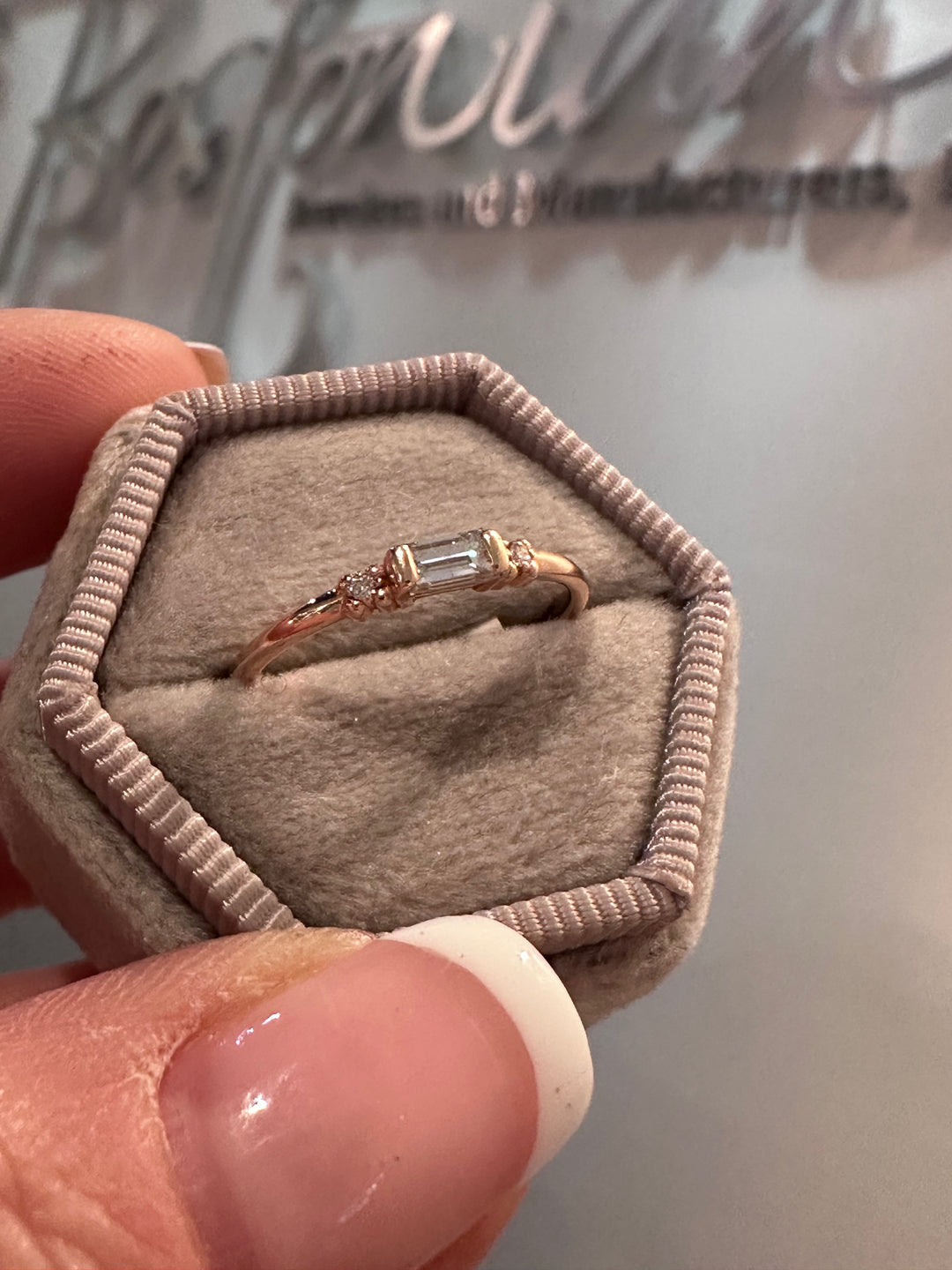 Flora Tiny Baguette Band - Rose Gold