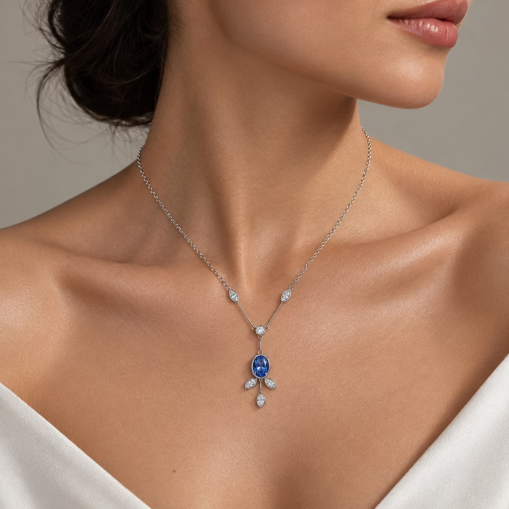 Platinum diamond sapphire necklace 