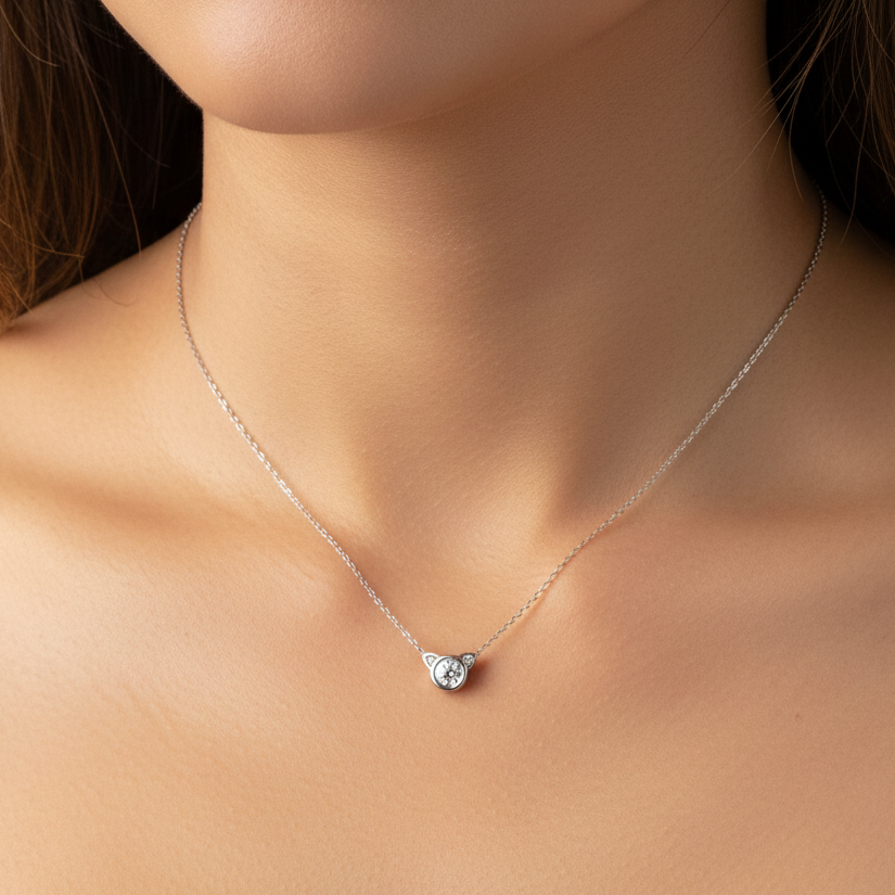 Radiance Luna Cat bezel solitaire lab-grown diamond pendant in white gold