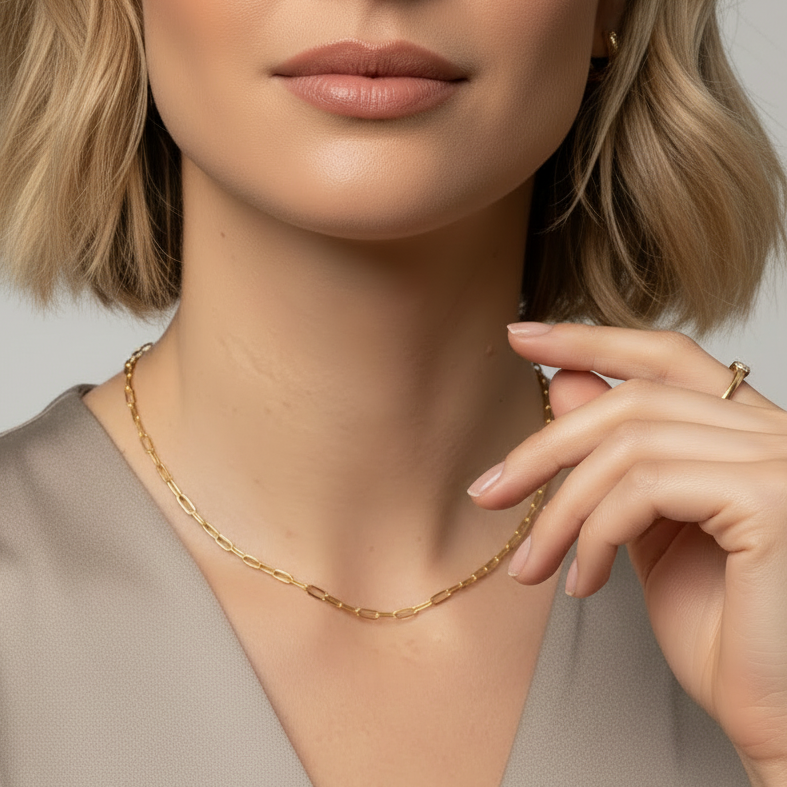 14K Yellow Gold Matte Finish Paperclip Chain Necklace