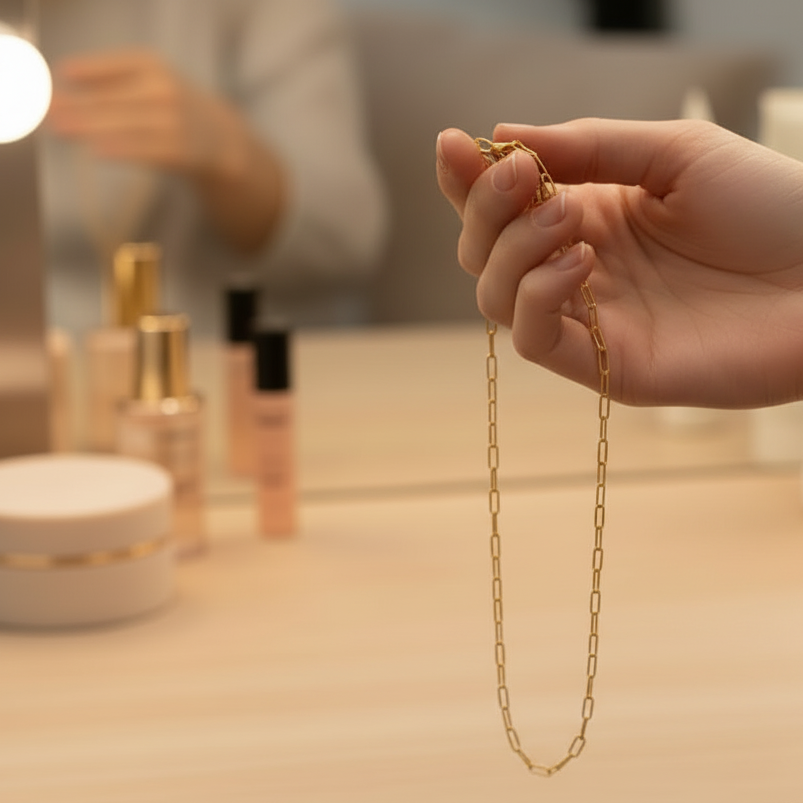14K Yellow Gold Matte Finish Paperclip Chain Necklace