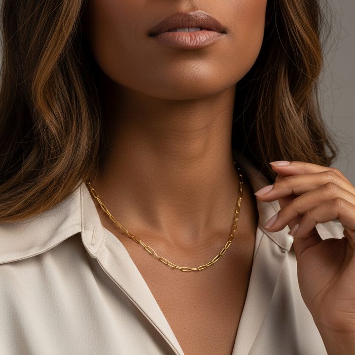 14K Yellow Gold Matte Finish Paperclip Chain Necklace