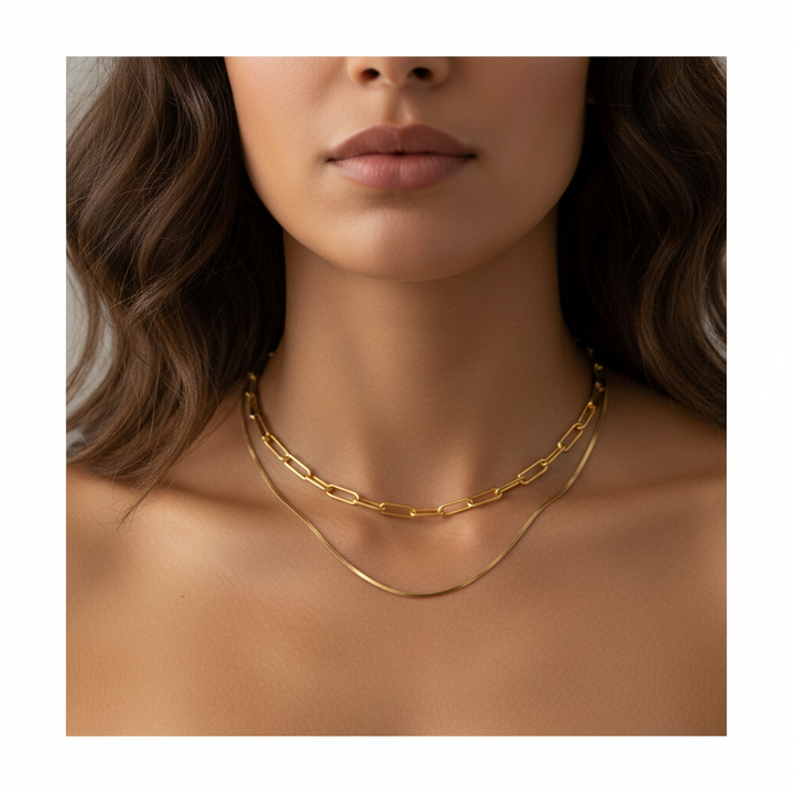 14K Yellow Gold Matte Finish Paperclip Chain Necklace