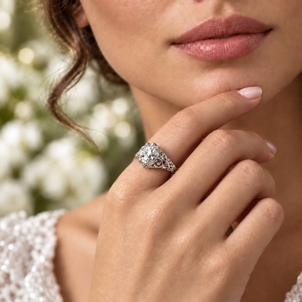 Platinum Vintage engagement ring with Lab grown diamond