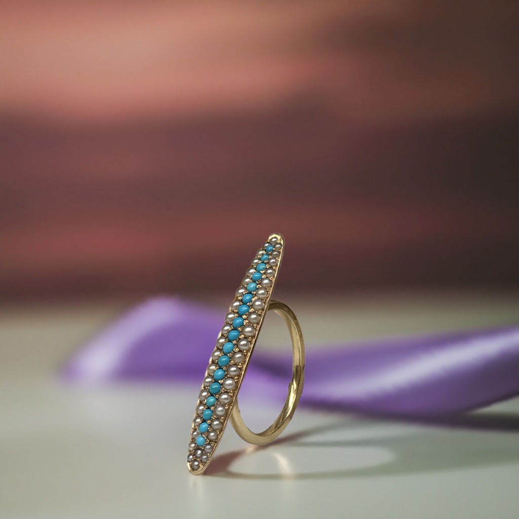 Antique Edwardian Turquoise and Seed Pearl Ring