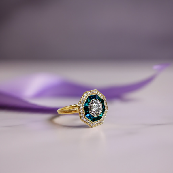 Art Deco Inspired Emerald and Diamond Ring