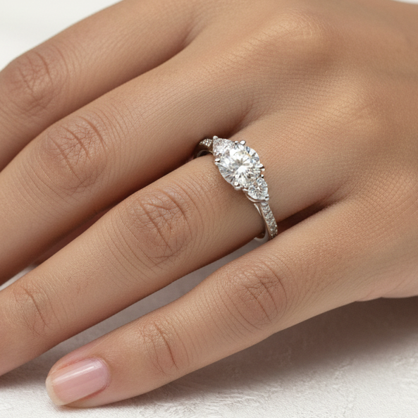 Trellis Three Stone with Pave Diamonds