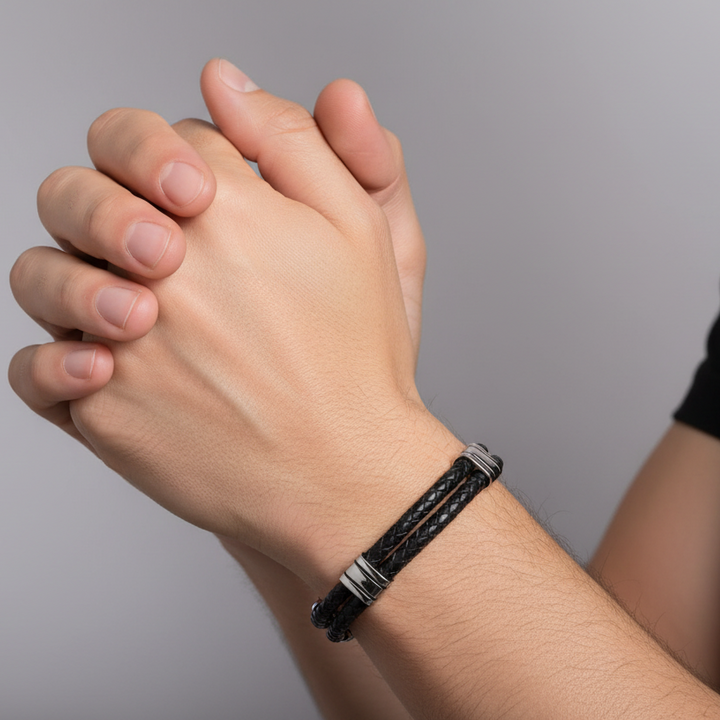 Stainless Black Leather Bracelet