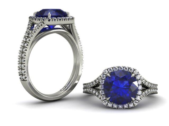 Cushion Halo for Round, Split Diamond Band Engagement Ring - Custom Bridal - Bostonian Jewelers Boston Jewelers