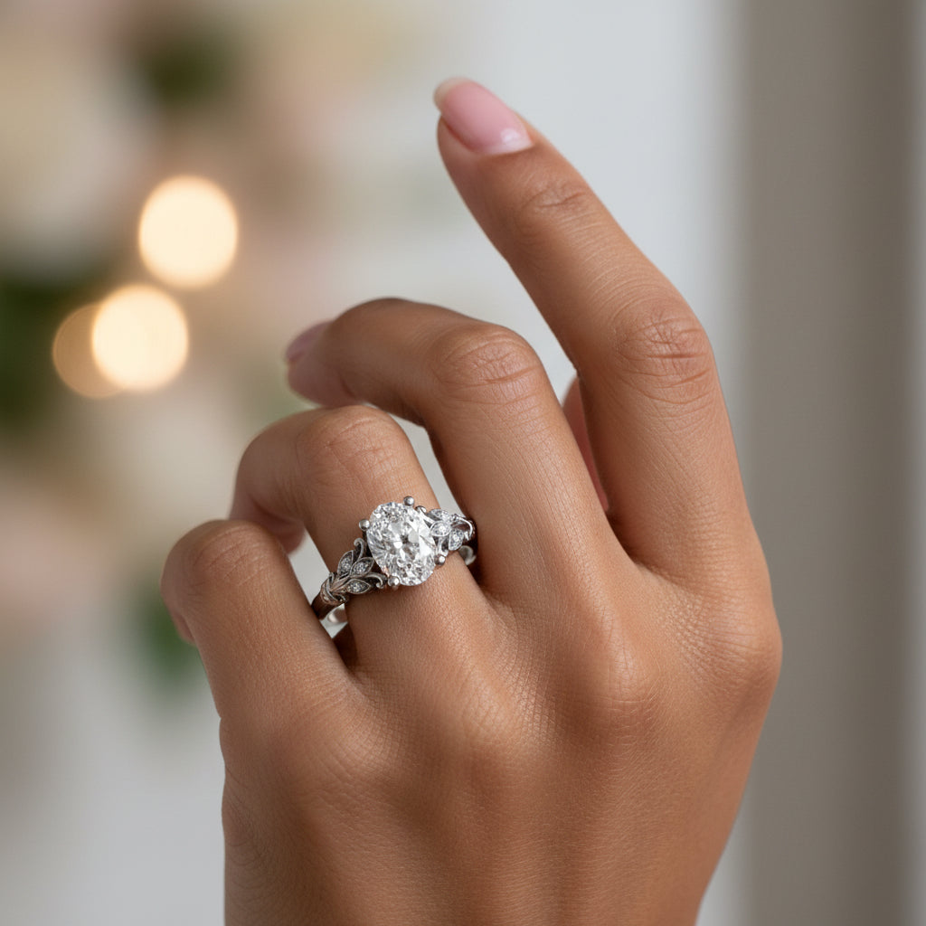 Oval Diamond Organic Platinum Engagement Ring