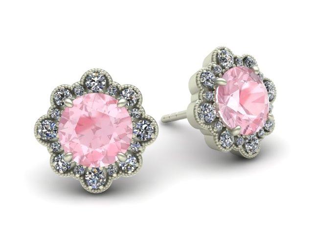 Halo Earrings Gorgeous Floral Morganite Diamond Studs Custom Made Boston Jewelers
