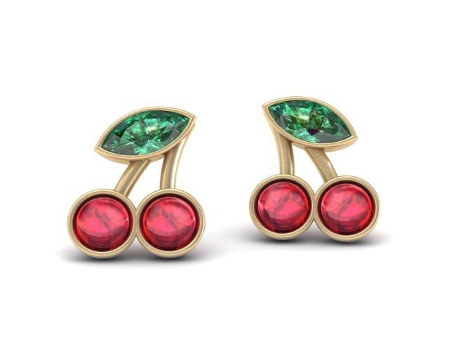 Cherries Earring Studs in Yellow Gold - Bostonian Custom