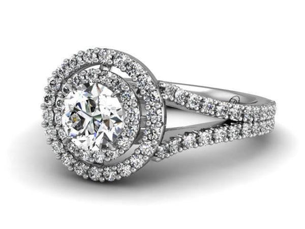 Double Halo Split Pave Diamond Band Engagement Ring Custom Jeweler Boston