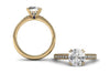 Yellow Gold Double Prong Cushion Diamond Engagement Ring-Straight Row Pave Diamonds-Comfort Fit-Boston Jewelers