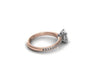 Two Tone Rose Gold Double Prong Cushion Diamond Engagement Ring-Straight Row Pave Diamonds-Comfort Fit-Boston Jewelers