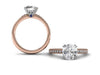 Rose Gold And White Gold Double Prong Diamond Engagement Ring-Straight Row Pave Diamonds-Comfort Fit-Boston Jewelers