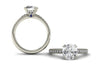 White Gold Double Prong Cushion Diamond Engagement Ring-Straight Row Pave Diamonds-Comfort Fit-Boston Jewelers