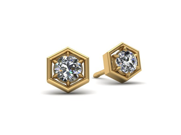Hexagon Honeycomb Diamond Stud Earrings