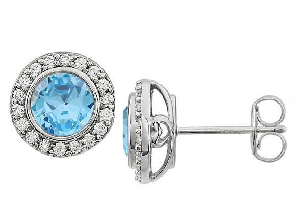 Classic Sterling Gemstone And Cubic Zirconia Halo Earrings - Unique Jewelry - Bostonian Jewelers Boston Jewelers