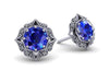 Lila Vintage Inspired Sapphire and Diamond Halo Earrings Platinum Gold