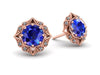 Lila Vintage Inspired Sapphire and Diamond Halo Earrings Rose Gold